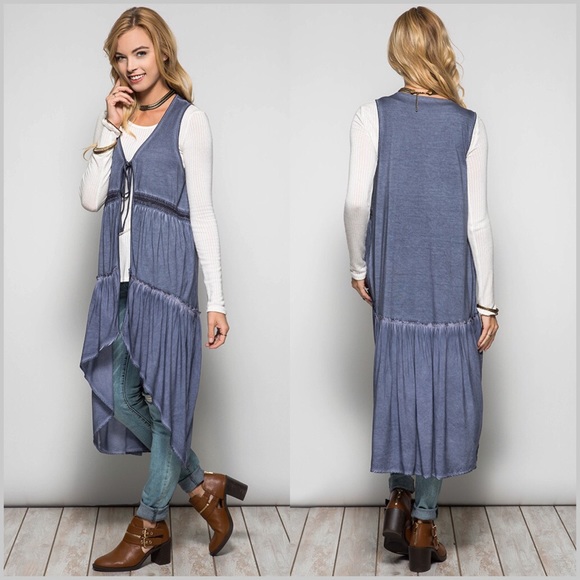 Mineral Washed Sleeveless Duster Cardigan - Picture 2 of 5