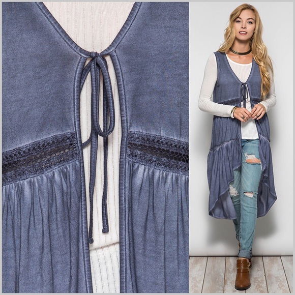 Mineral Washed Sleeveless Duster Cardigan - Picture 3 of 5