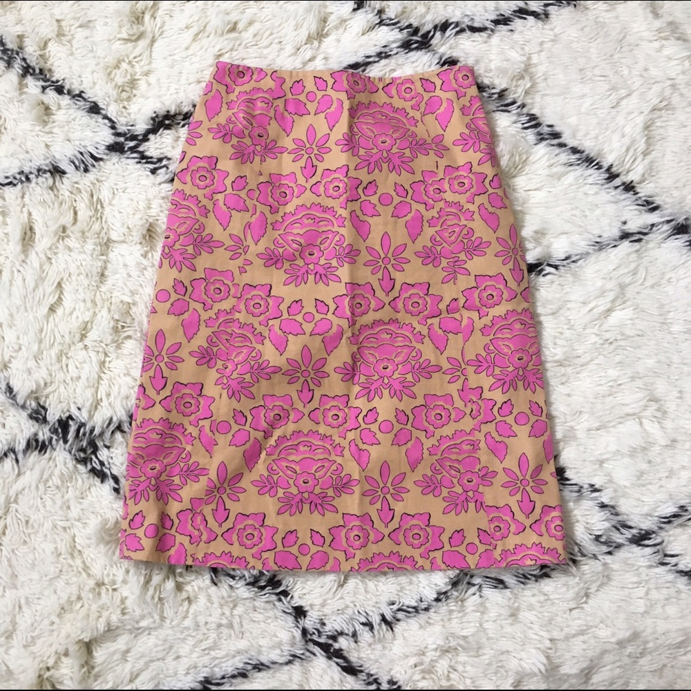 Tibi orange and tan floral a line skirt