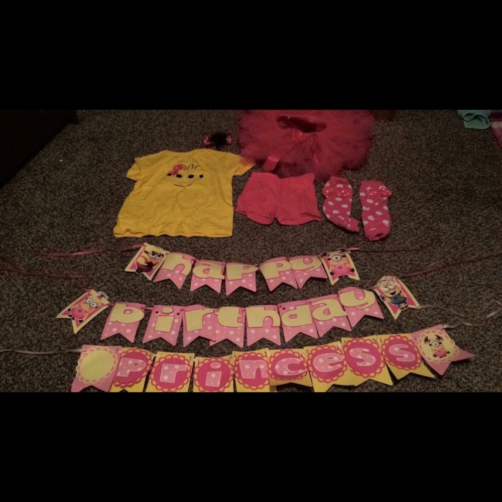 Minion birthday outfit and banners