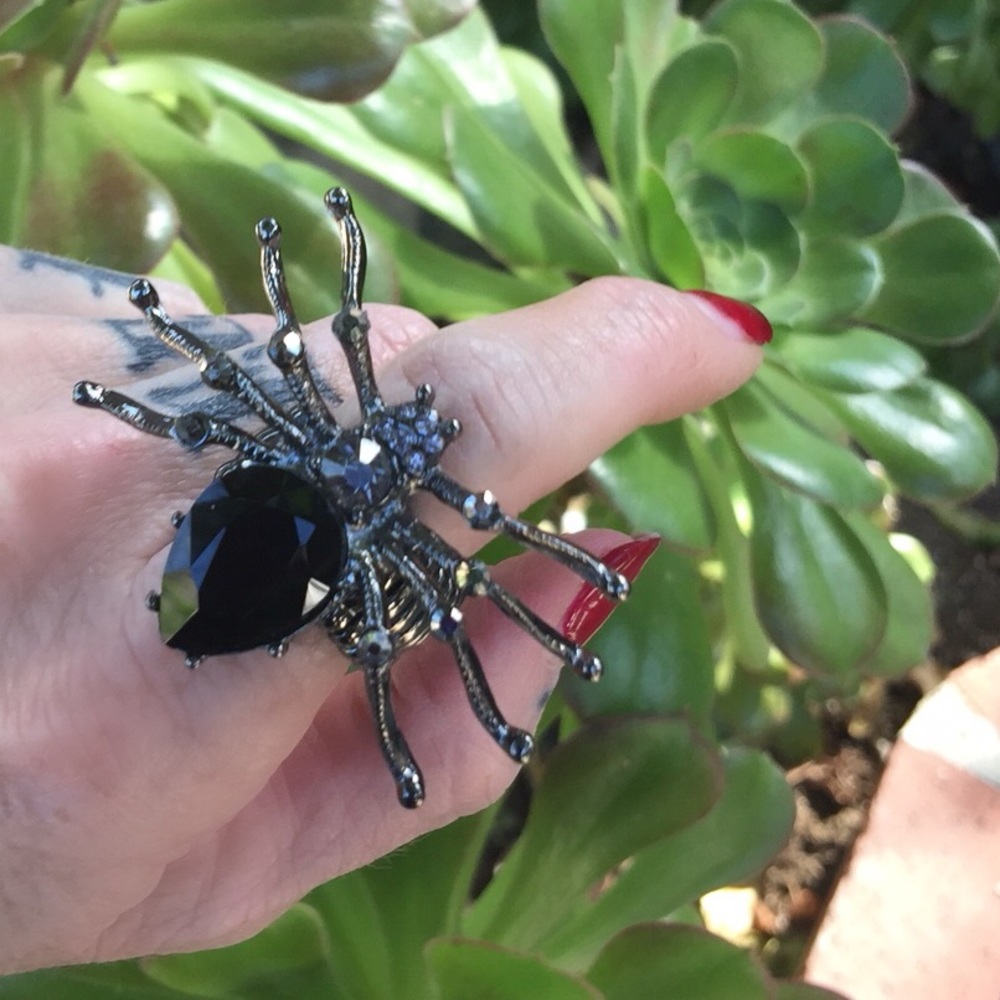 MARK DOWN! Huge black rhinestone spider ring!