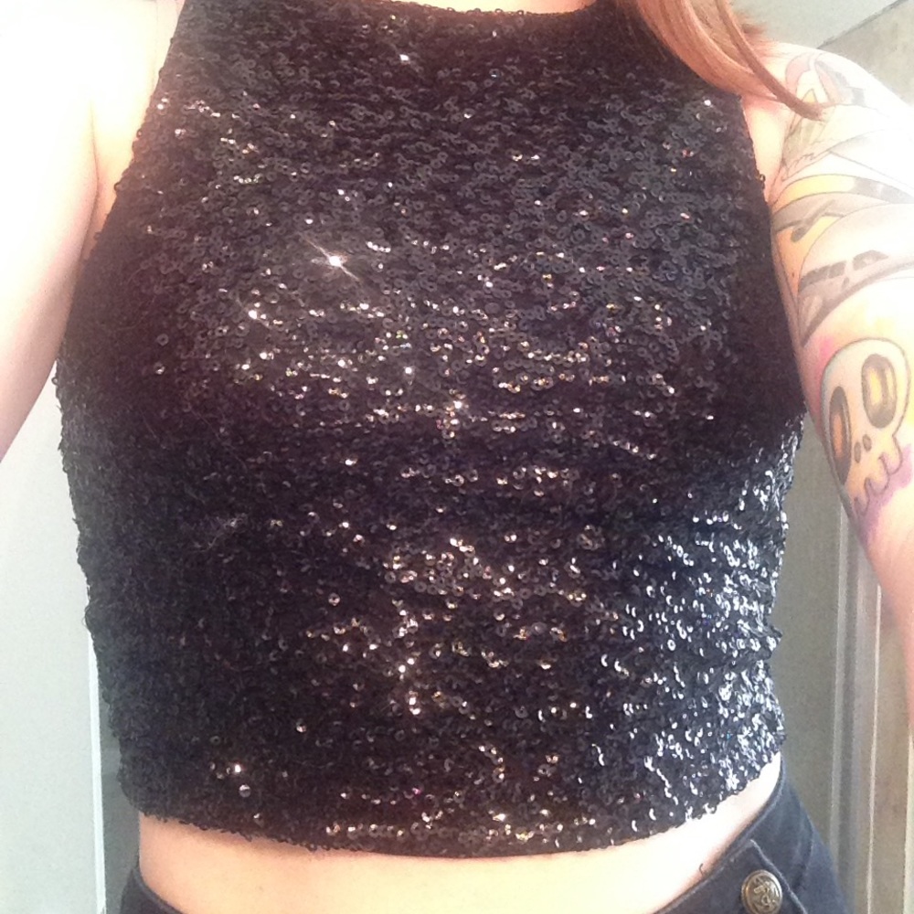 Black sequin crop top