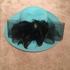 Aqua and Black Derby Hat