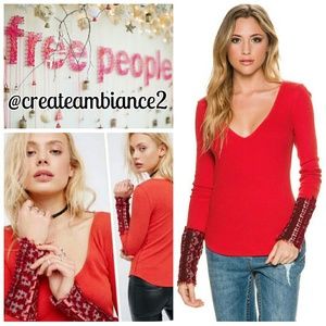 Free People Embroidered Cuff Thermal Top