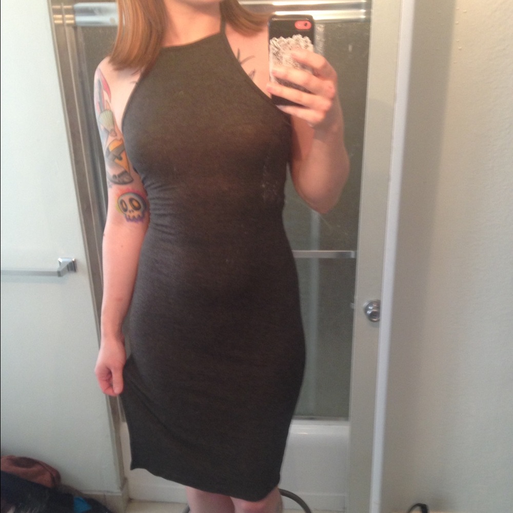 Bodycon ribbed grey tie dress