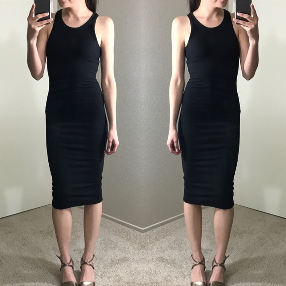 LAST1 • Fitted Racerback Black Midi Dress - Picture 2 of 5