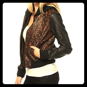 Leopard and Black Faux Leather Jacket