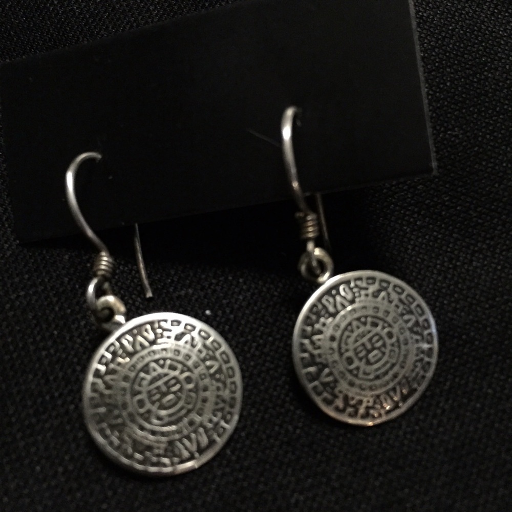 950 Sterling silver Inca sun medallion earrings