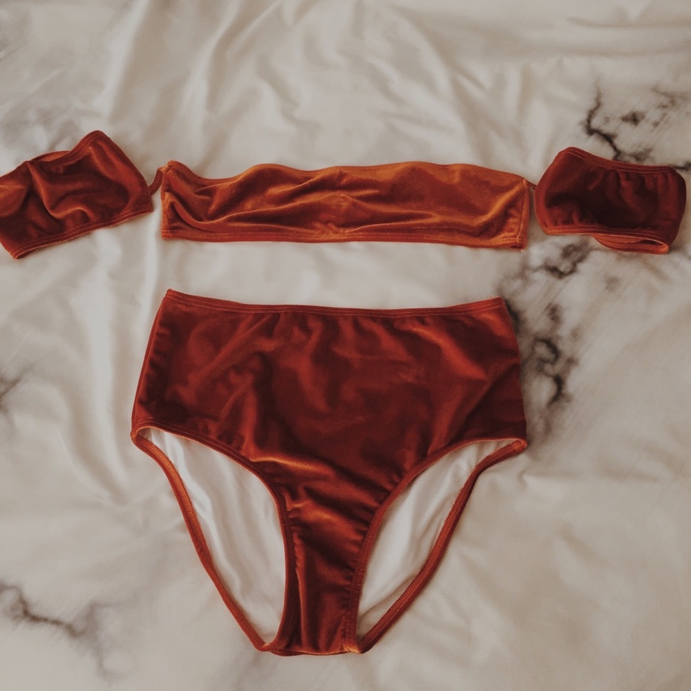 Orange high waisted velvet swimsuit