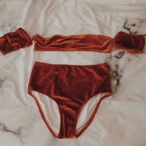 Orange high waisted velvet swimsuit