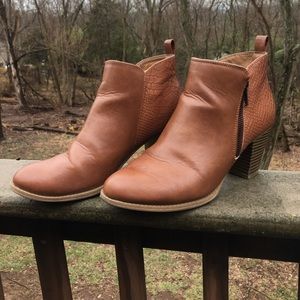 Lightly worn dark tan booties