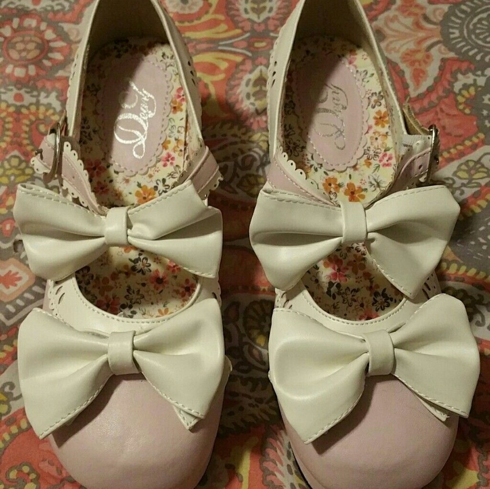 Pink Chunky Heel Bow Lolita Shoes
