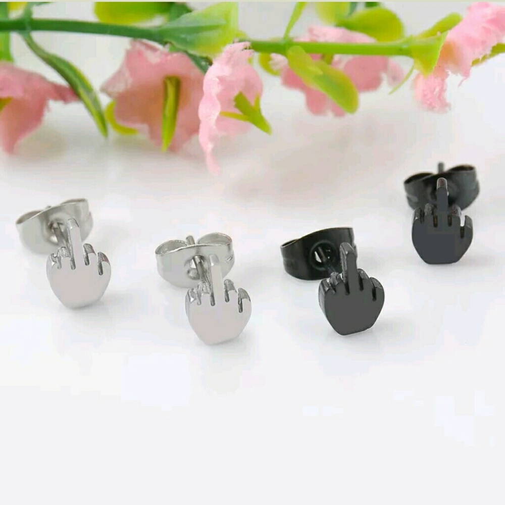 ☯2 for $20☯  5⭐️ 1 pair Steel Middle Finger Studs