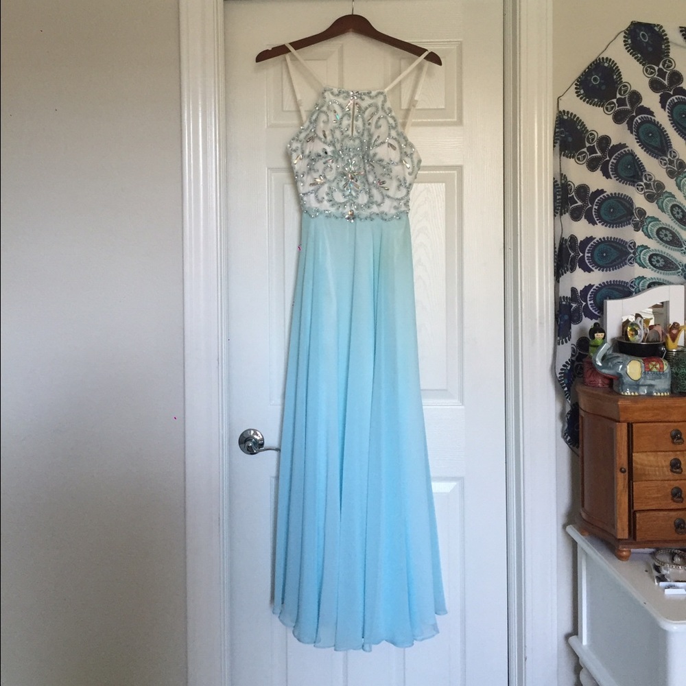 Elegant baby blue chiffon prom dress