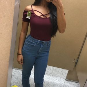 Maroon cross crop top