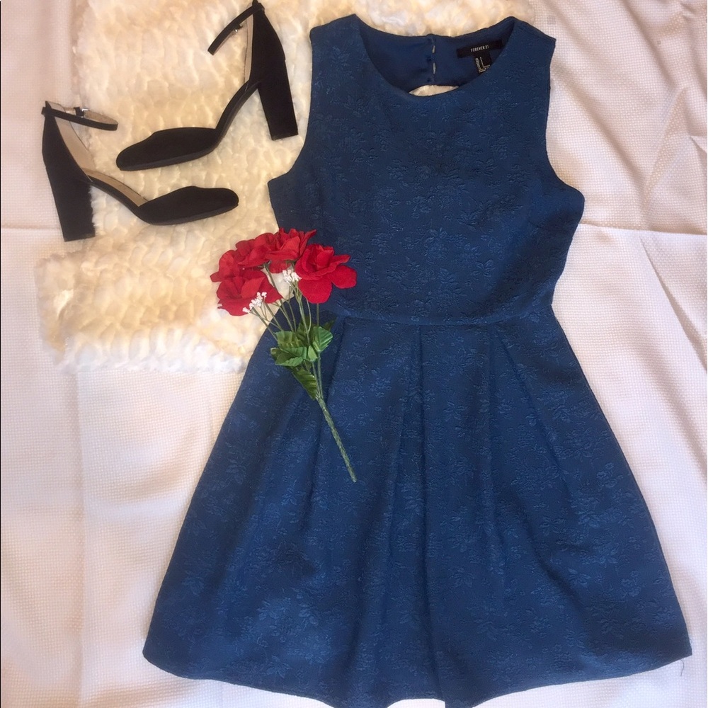 Blue fit and flare dress
