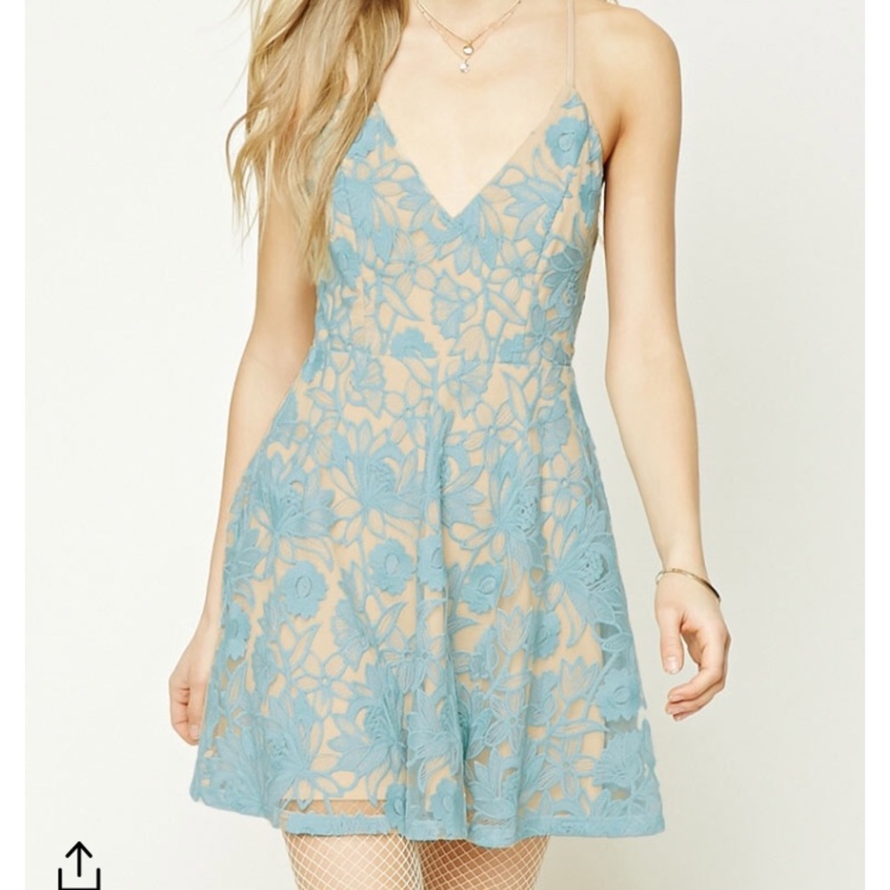 Forever 21 Seafoam Embroidered Lace Dress Small