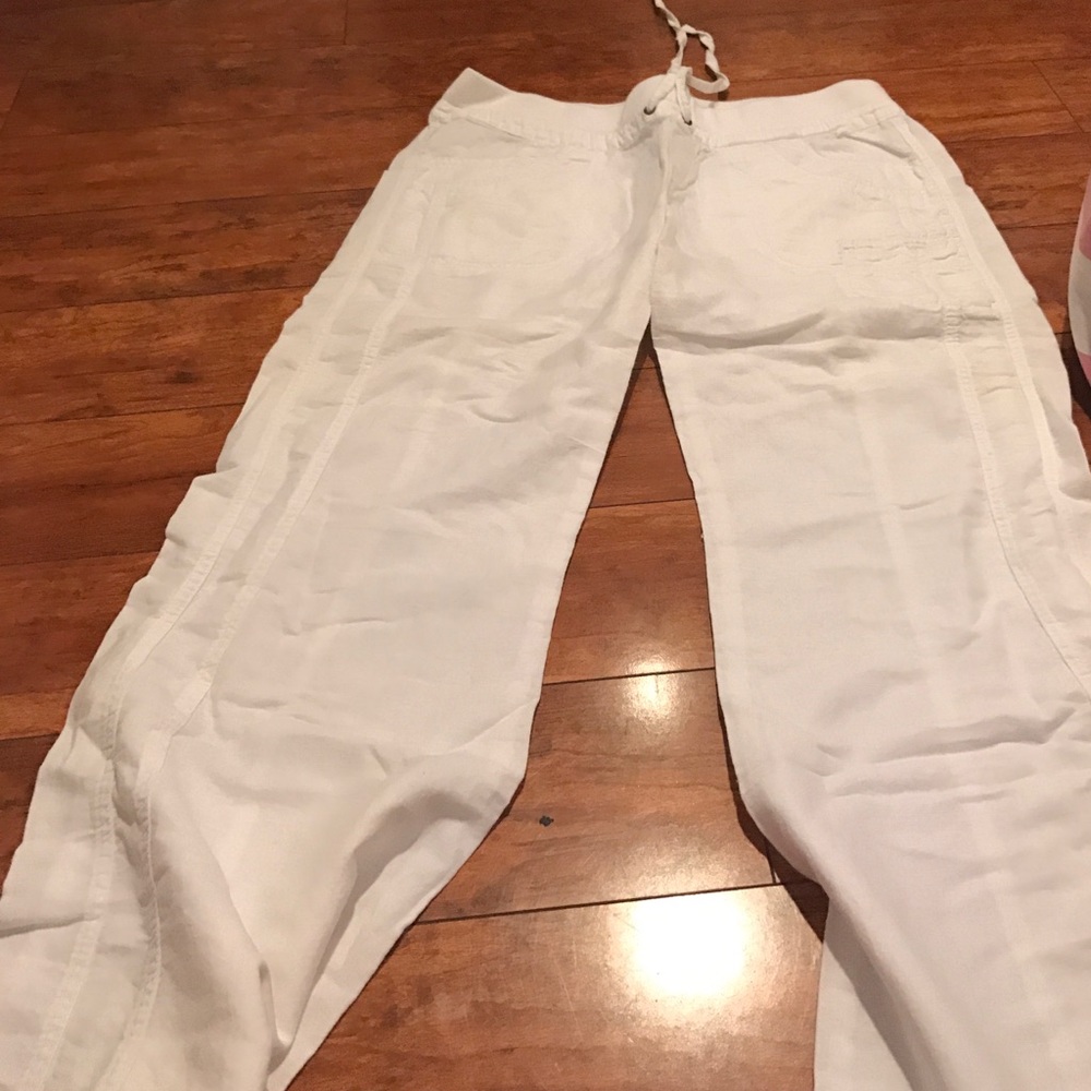 White linen flowy pants