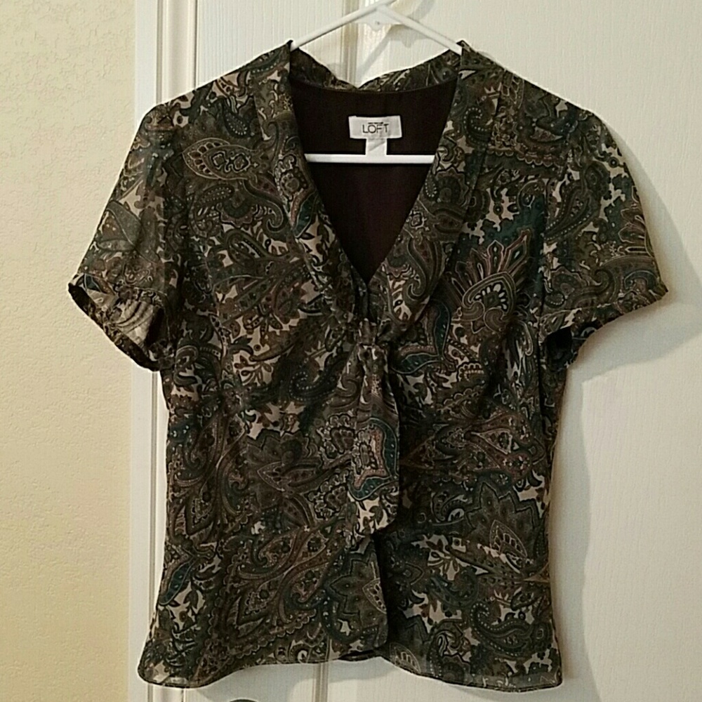Short sleeve blouse w/tie collar