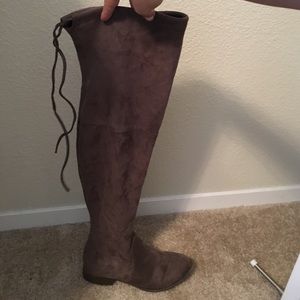 Grey suede over the knee boots