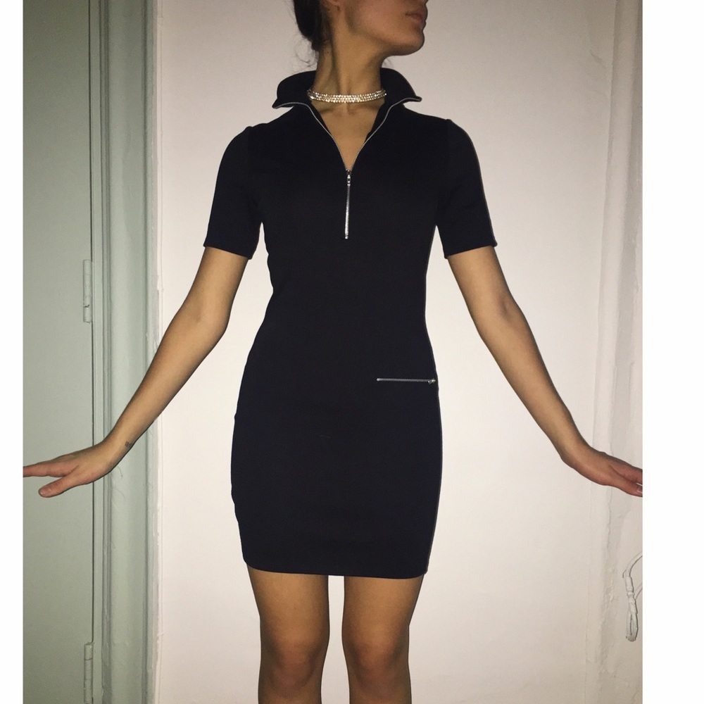 Black cocktail zip up turtle neck dress