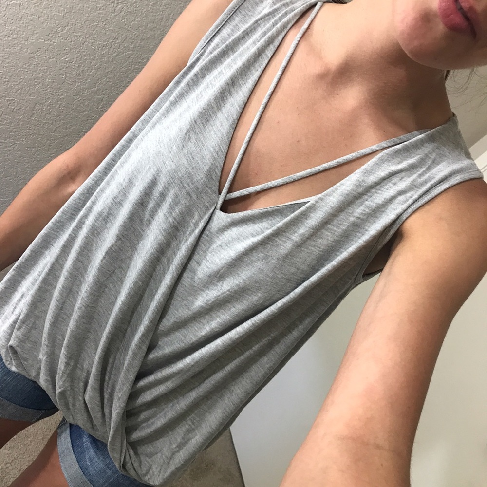 LAST L • Heather Gray Criss Cross Tank Top - Picture 2 of 5