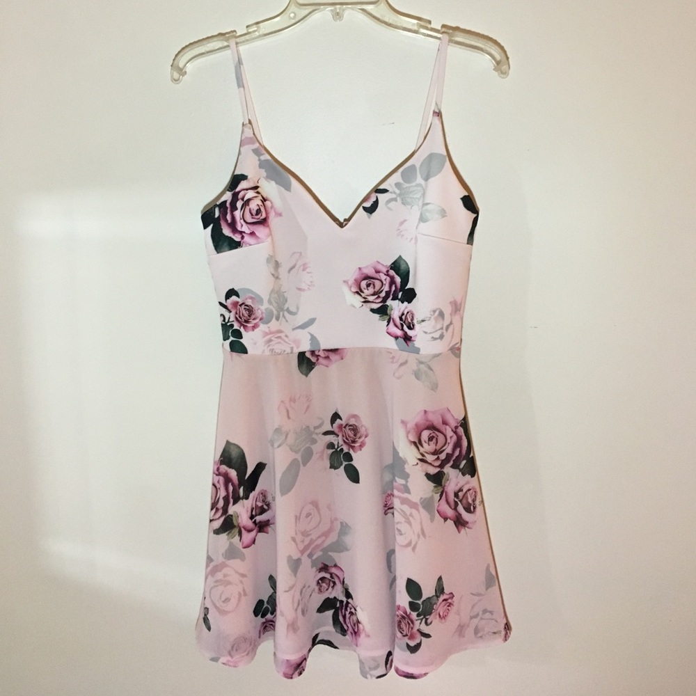 Rose Print Strappy Tea Dress