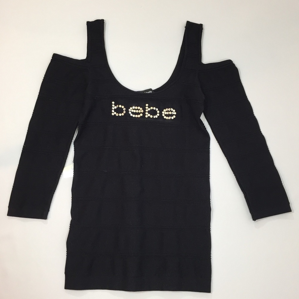 NWT bebe Logo Open Shoulder Top