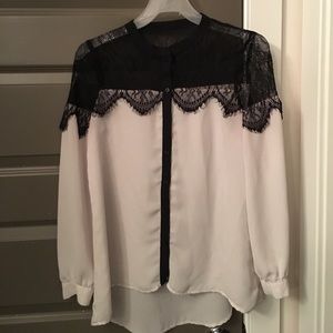 Lauren Conrad Black lace & white button down