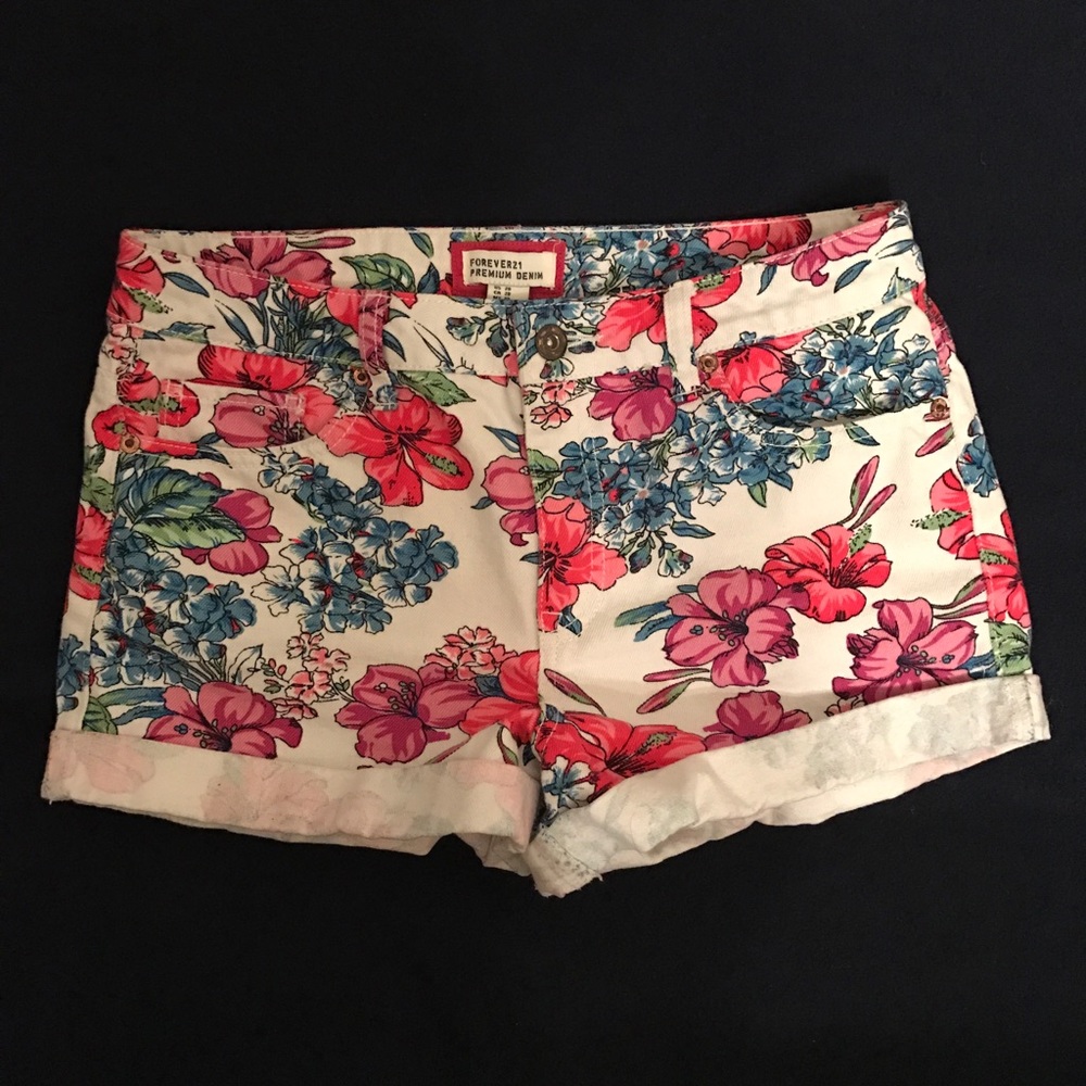 Forever 21 Floral Print Denim Shorts