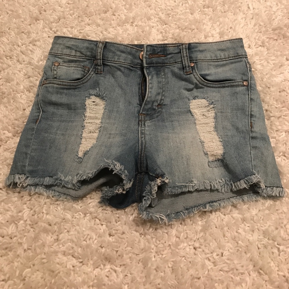 Distressed high waist denim shorts