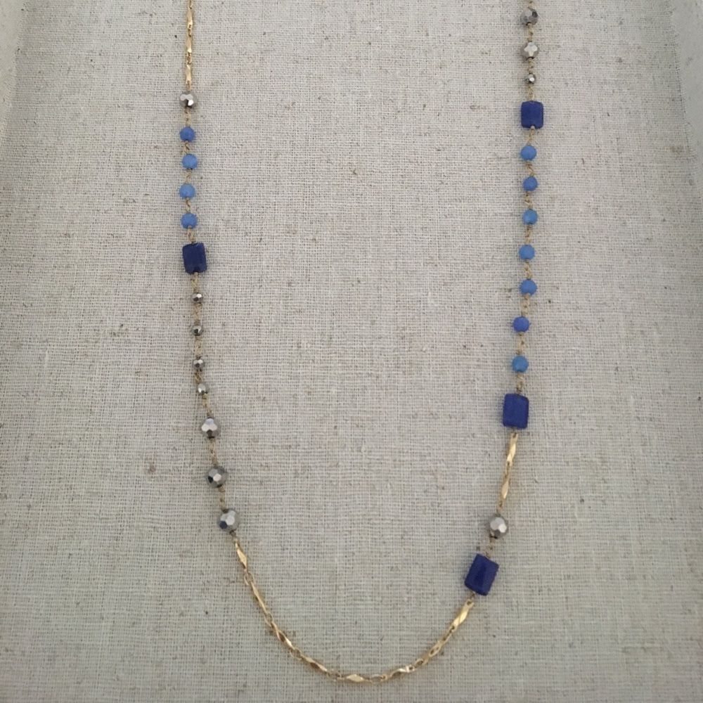 Stella + Dot Blue and Pewter Gold Necklace