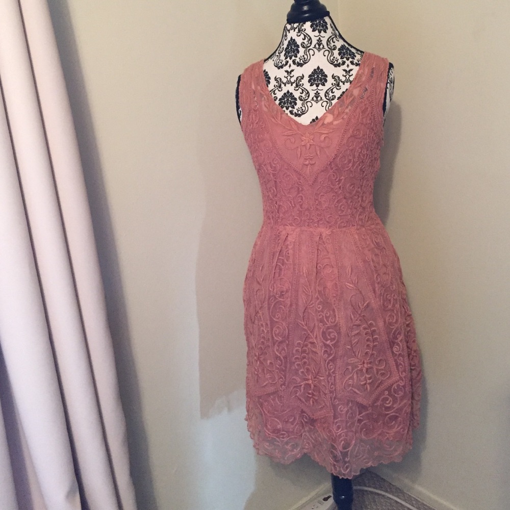 Pink Vintage Lace Dress from Anthropologie