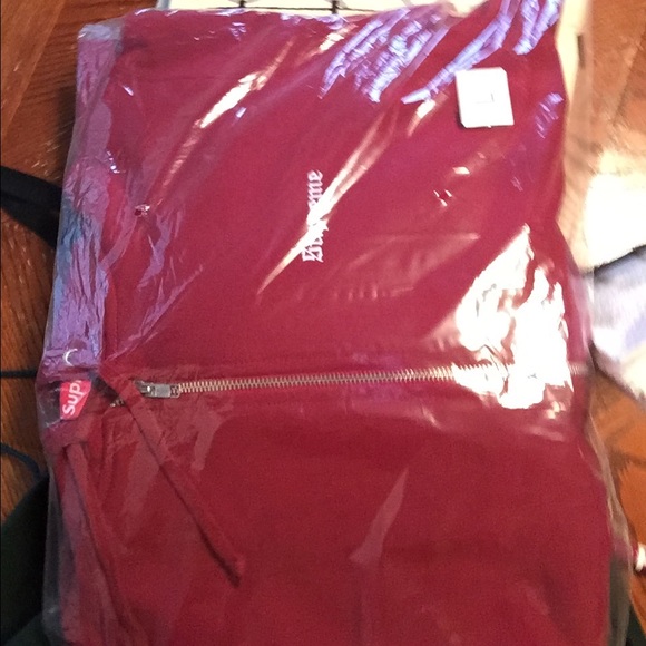 Red supreme zip up 666 logo on back - Picture 2 of 3