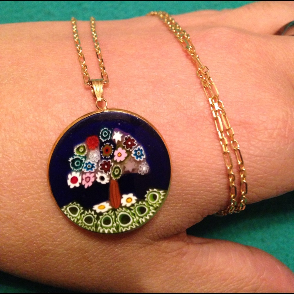 14k gold Murano millefiori pendant & necklace