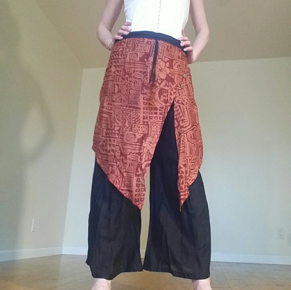 Cotton Apron Wide-Leg Pants