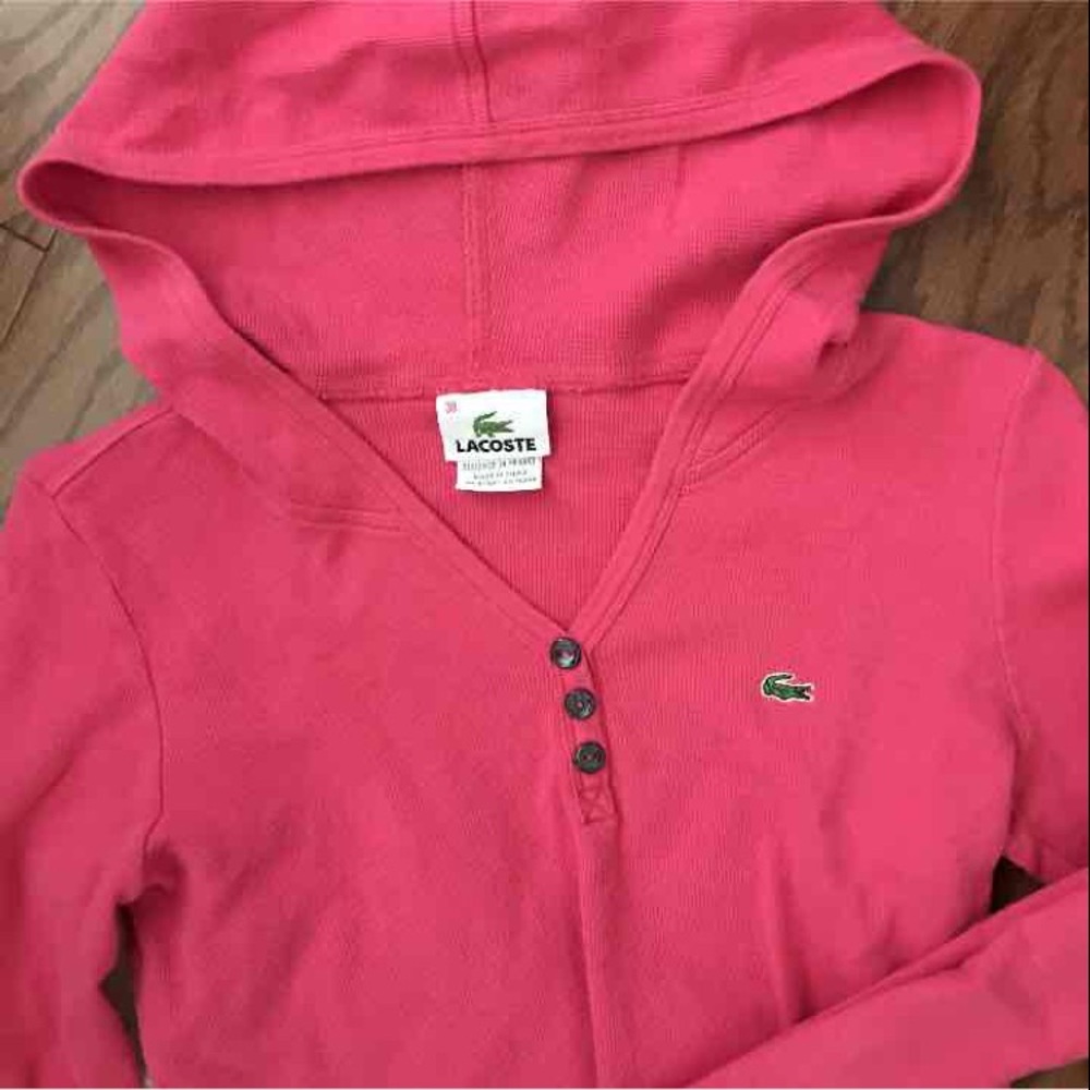 Lacoste Pink Hooded Tee, small (size 38)
