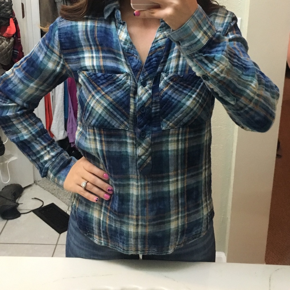 Plaid button down Top
