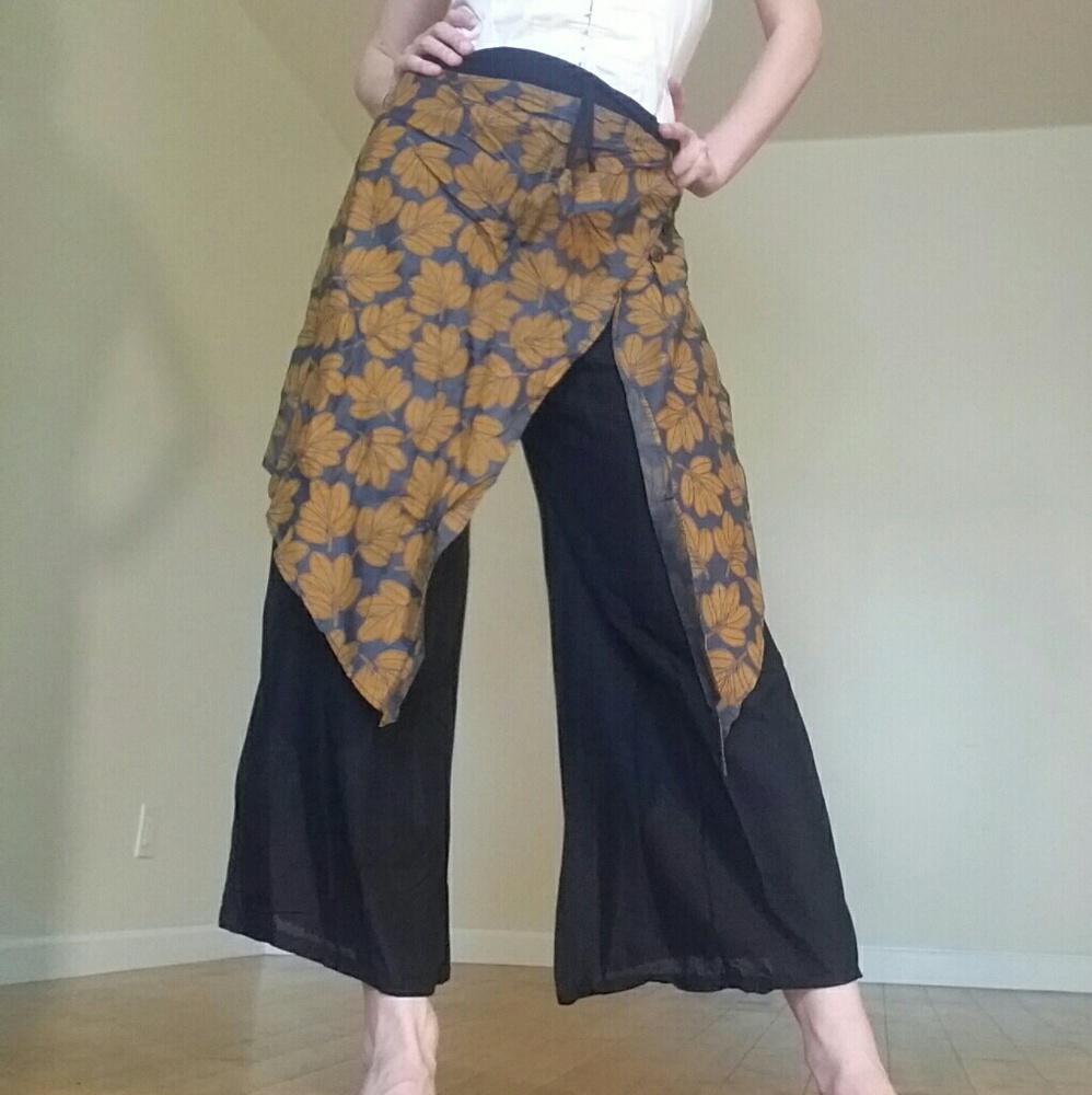 Cotton Apron Wide-Leg Pants