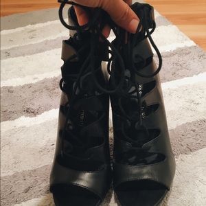 black lace-up heels