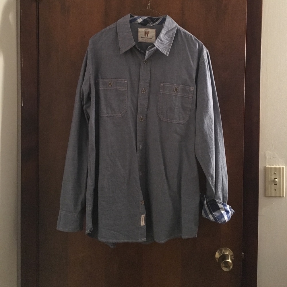 Button down shirt. Chambray light denim color.