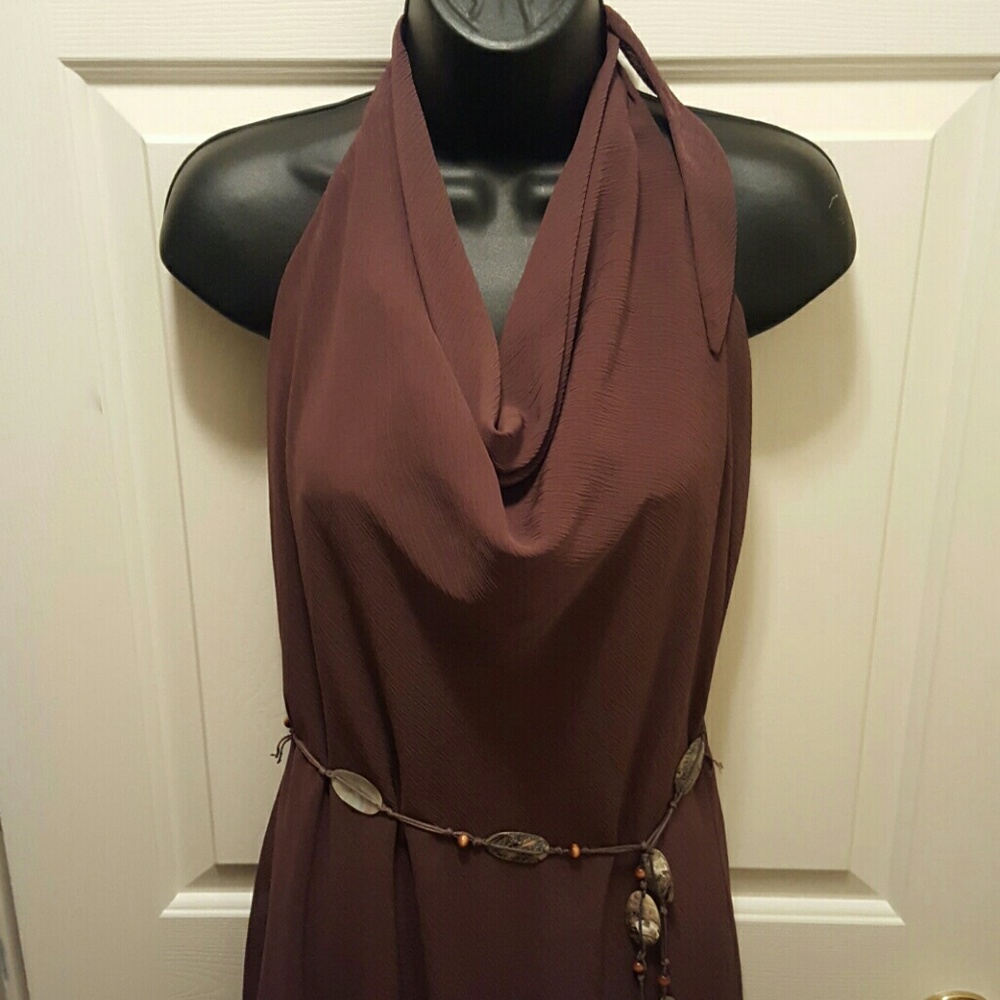 Asymmetrical Belted Midi Halter Dress