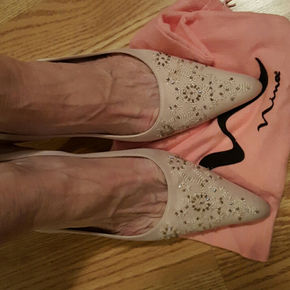 Champagne color, formal pumps.