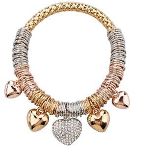 Charm Bracelet Rose Yellow White Gold Heart Crysta