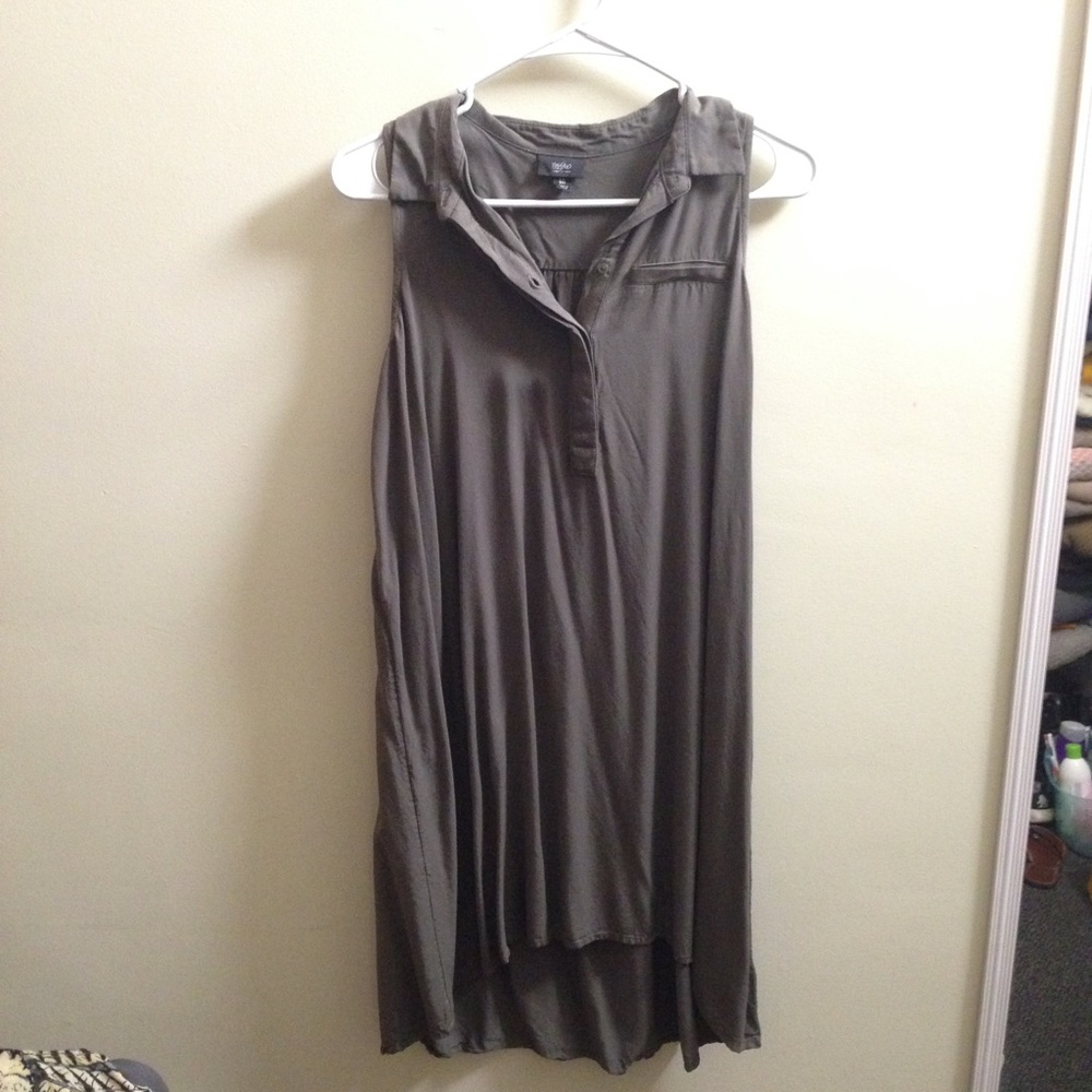 Olive Green Collared Dress Hi-Lo