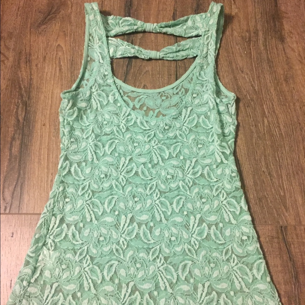 Lace tank top with bow back