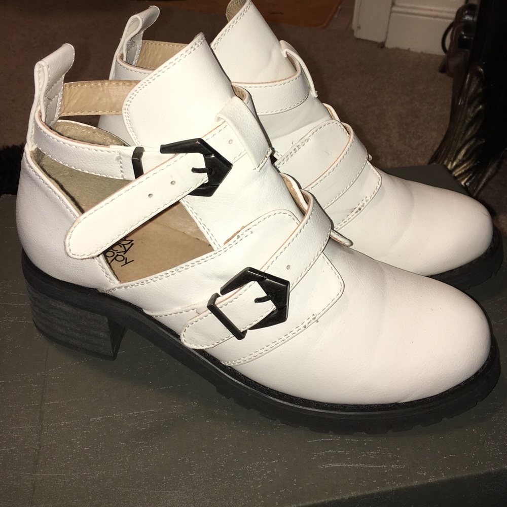 White and black ankle boots