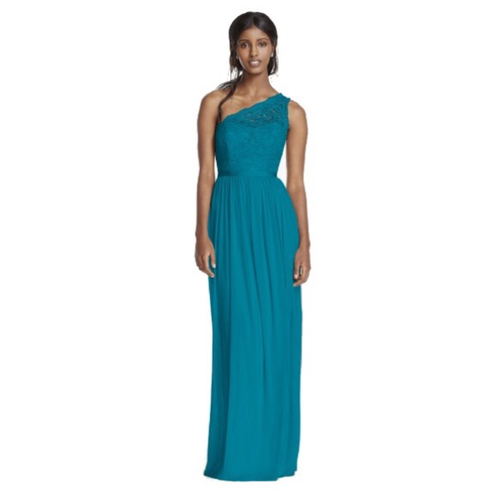 DB Lace One Shoulder Bridesmaid Dress in Oasis