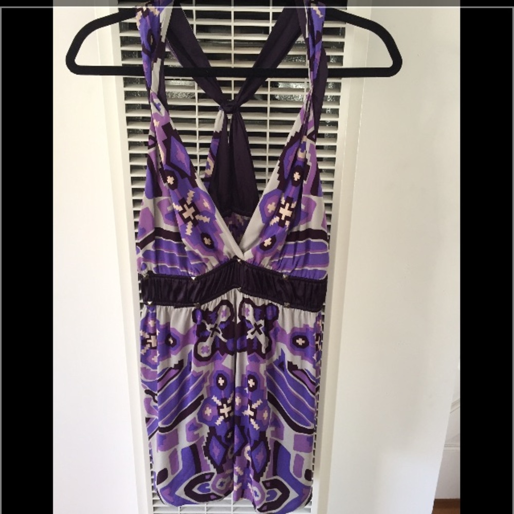 Hale Bob purple printed silk crisscross style back