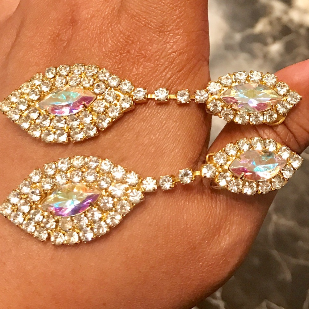 Iridescence Rhinestone Fashion Earrings - Picture 2 of 6